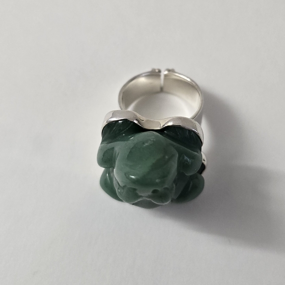 Rare Sajen Sterling Silver 925 Jade Frog Ring - Picture 4 of 12